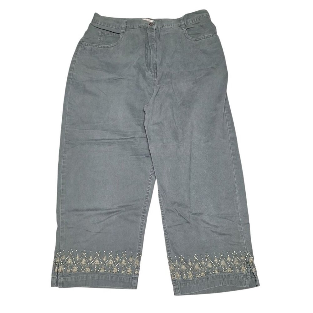 Christopher and Banks Capri Pants Beaded Cropped Green Embelished Womens‎ 14